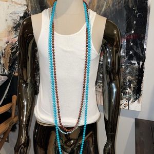 3 XLong Necklaces - Turquoise and Wood - 3 strand